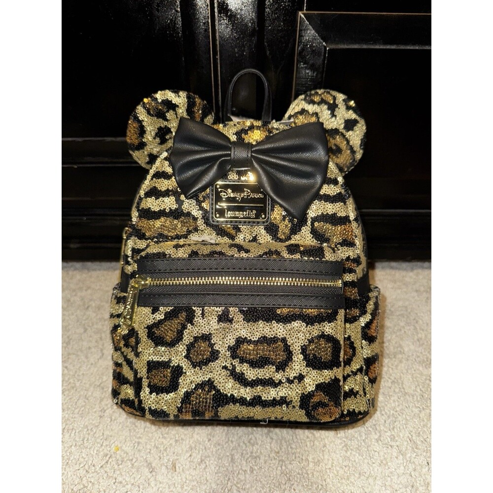 NWT Disney Parks Loungefly Minnie Mouse Safari Animal Print Sequin Mini Backpack